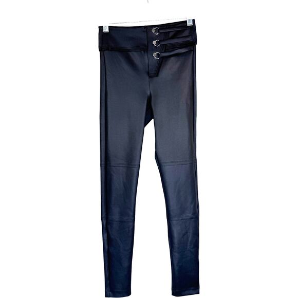 Koral Black High Rise Scuba Leggings Small Ring Strap Detail Athleisure Pants - Picture 1 of 14
